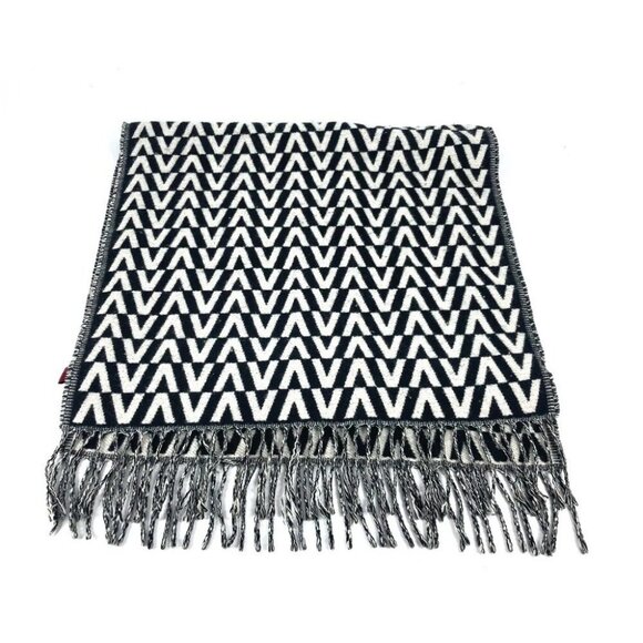 VALENTINO Logo Fringe Bicolor Scarf Cashmere Black/WhiteBased